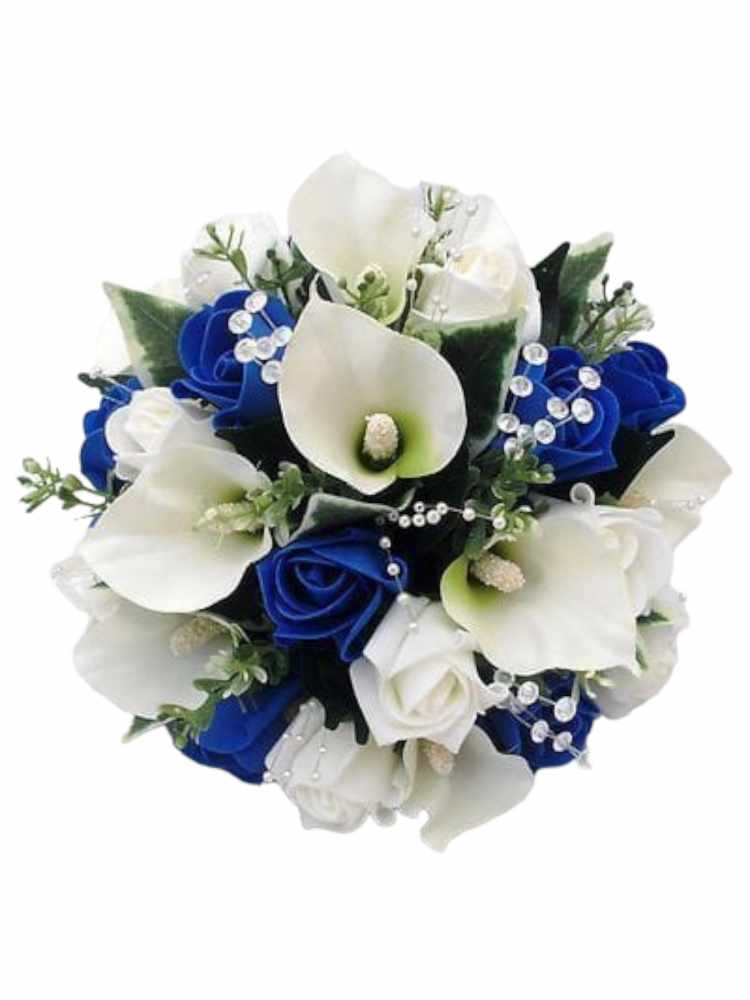 Bouquet da sposa rose blu calle e rose bianche