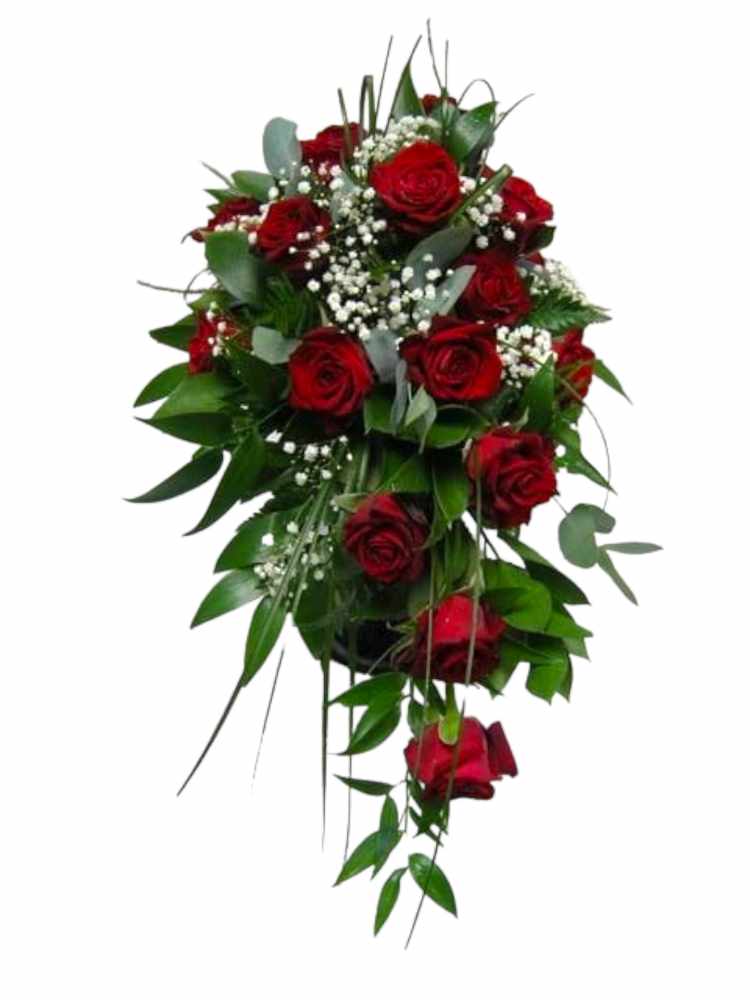Bouquet da sposa rose rosse e gypsophila