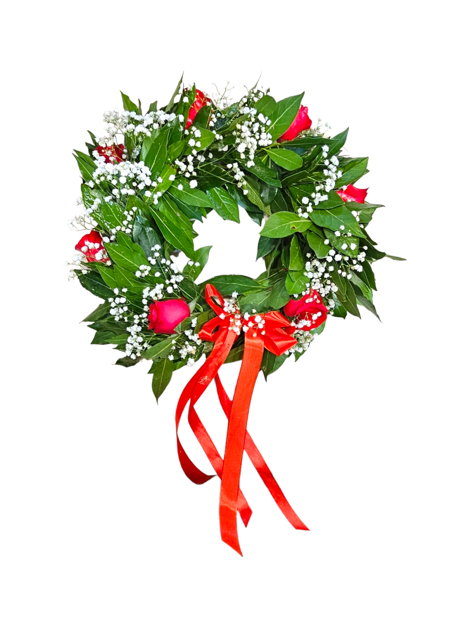 Coroncina per laurea con rose rosse e gypsophila