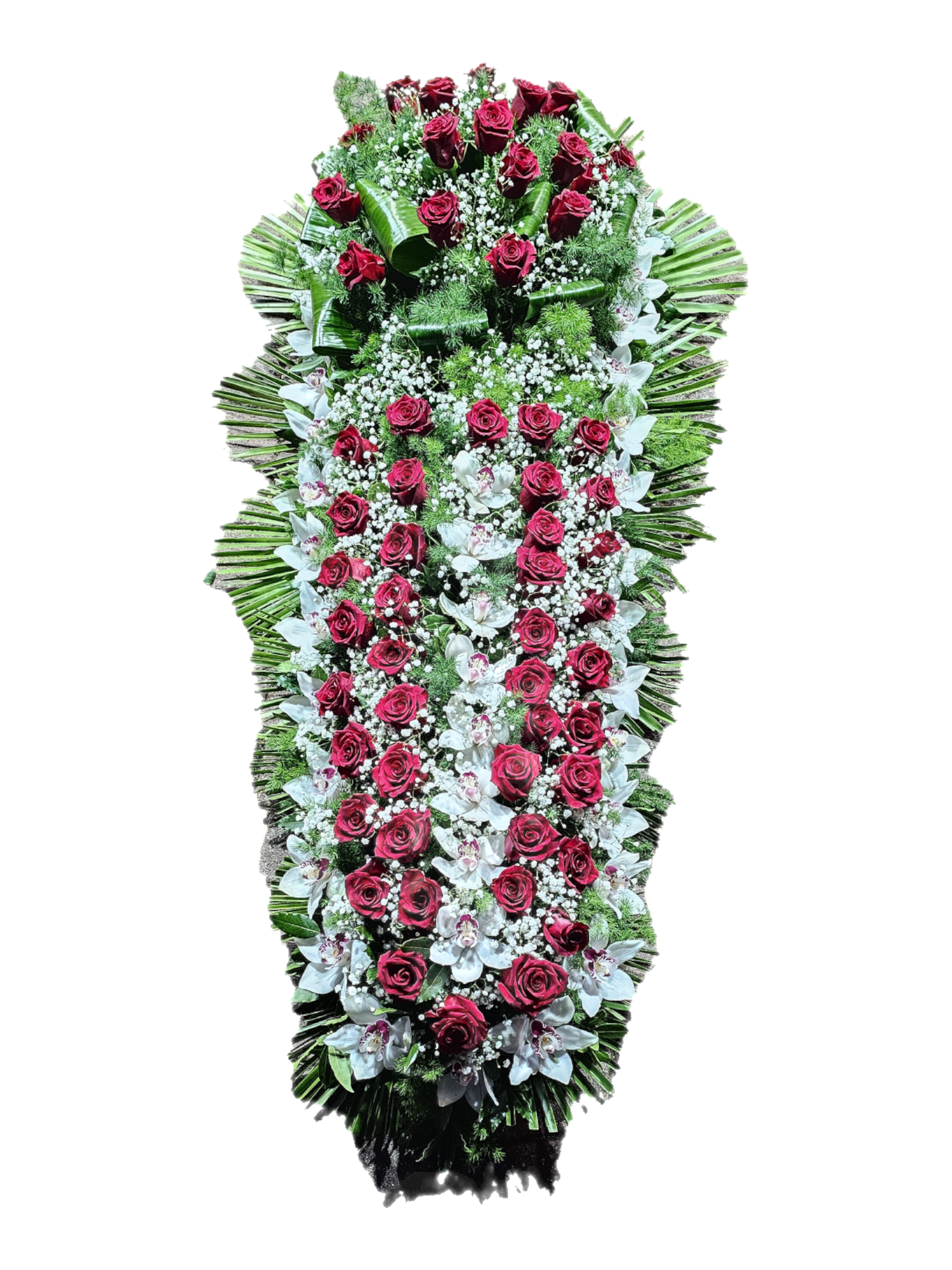 Copricassa con orchidee e rose rosse