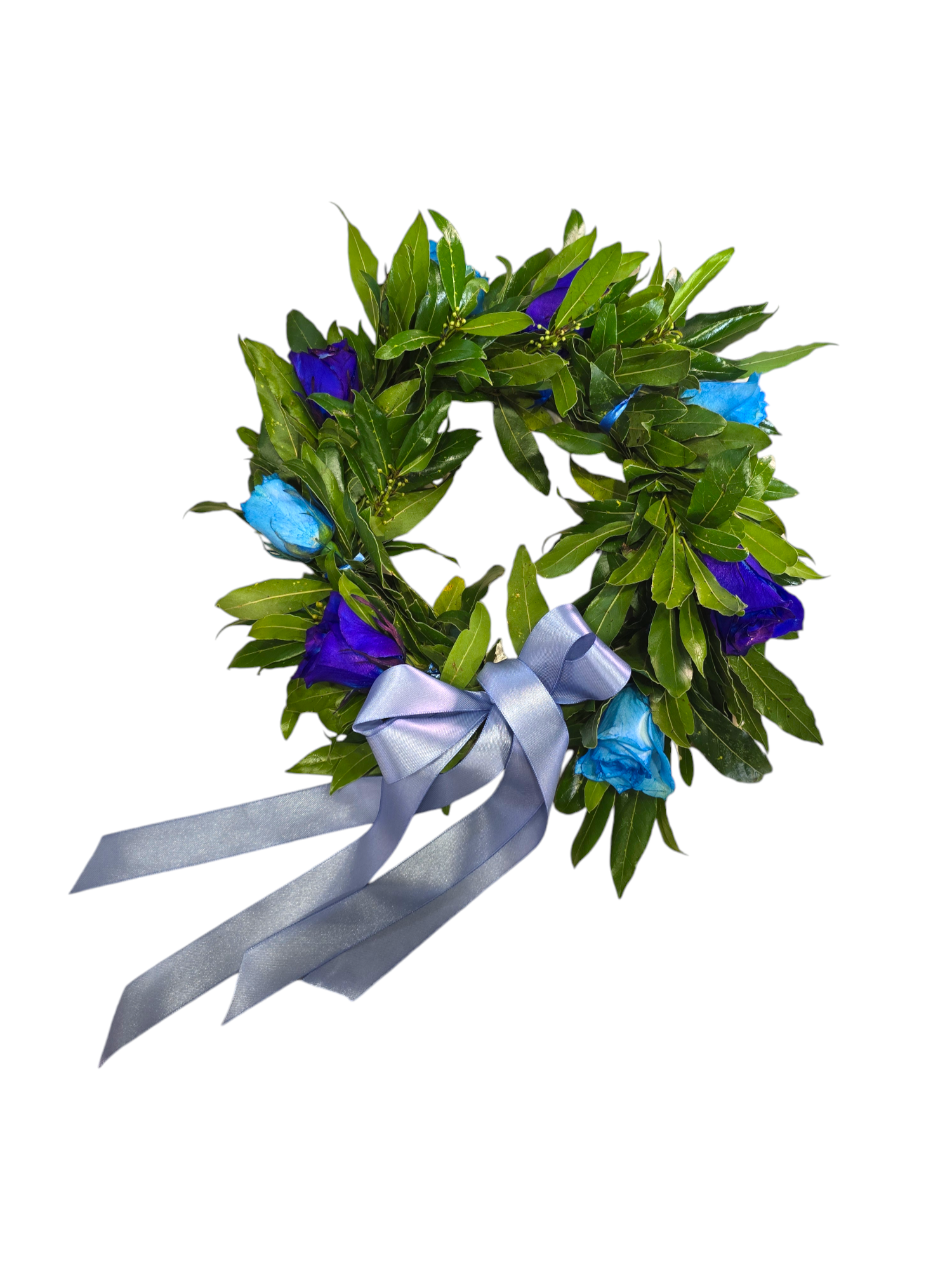 Featured image for “Coroncina con rose blu e celesti”