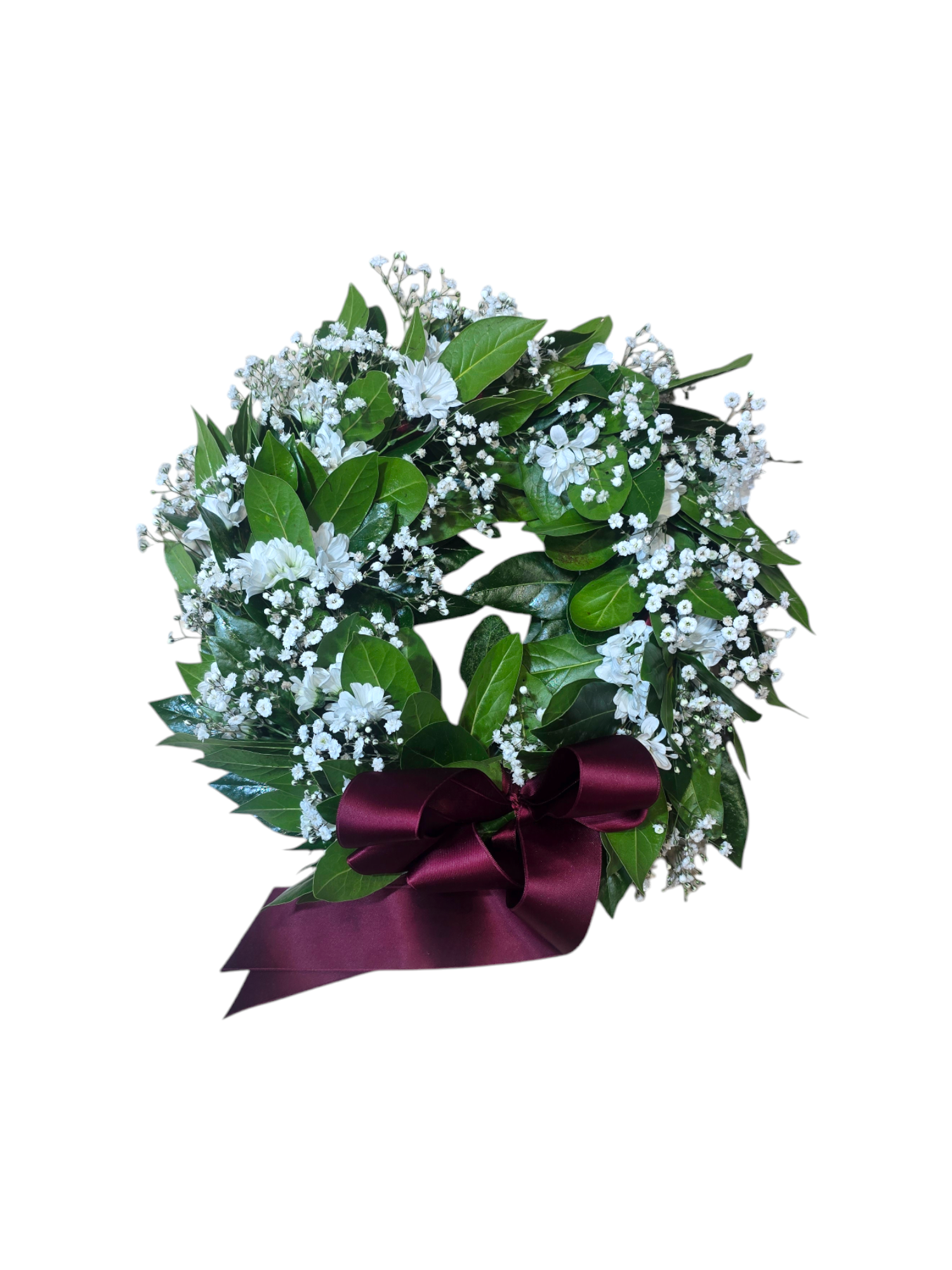 Featured image for “Coroncina con margherite e gypsophila”
