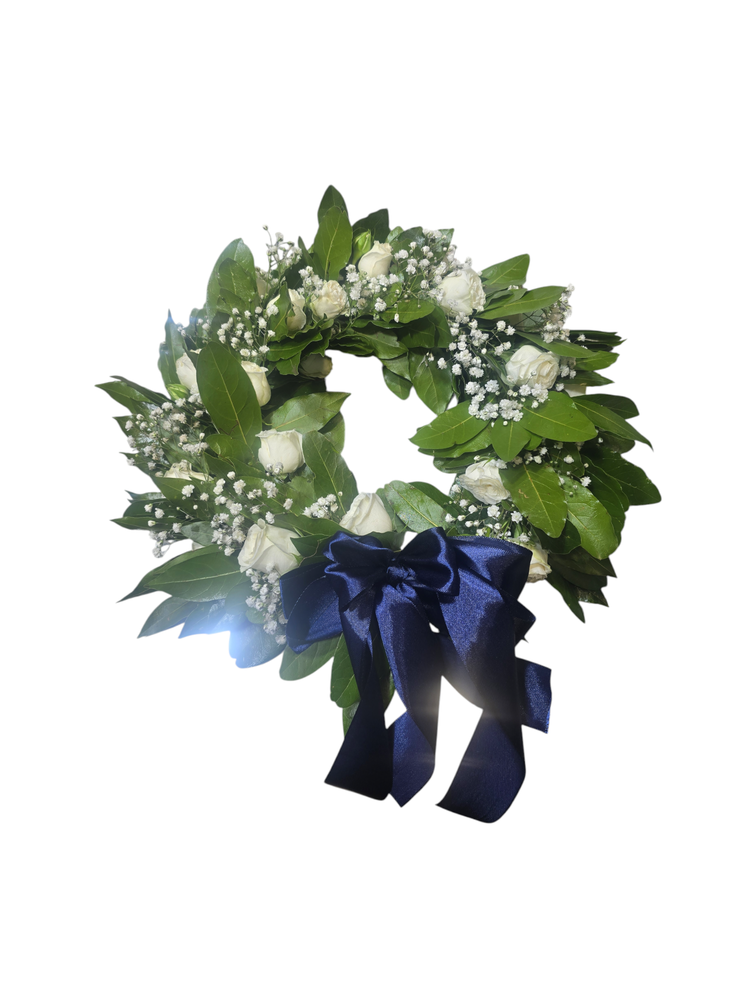 Featured image for “Corona per laurea con gypsophila e rose bianche piccole”