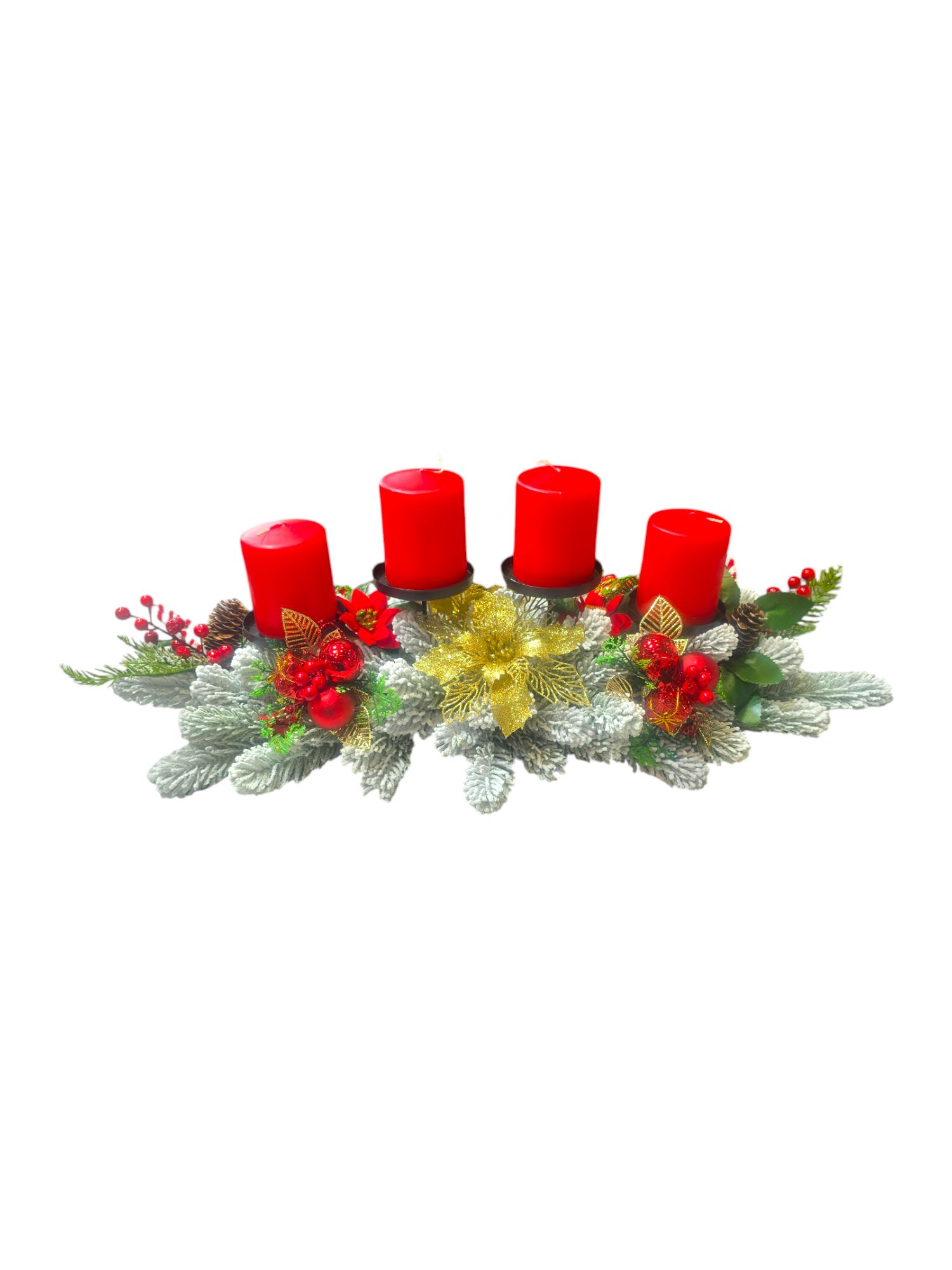 Centrotavola dell’Avvento Innevato – Composizione natalizia con 4 candele rosse - immagine 2