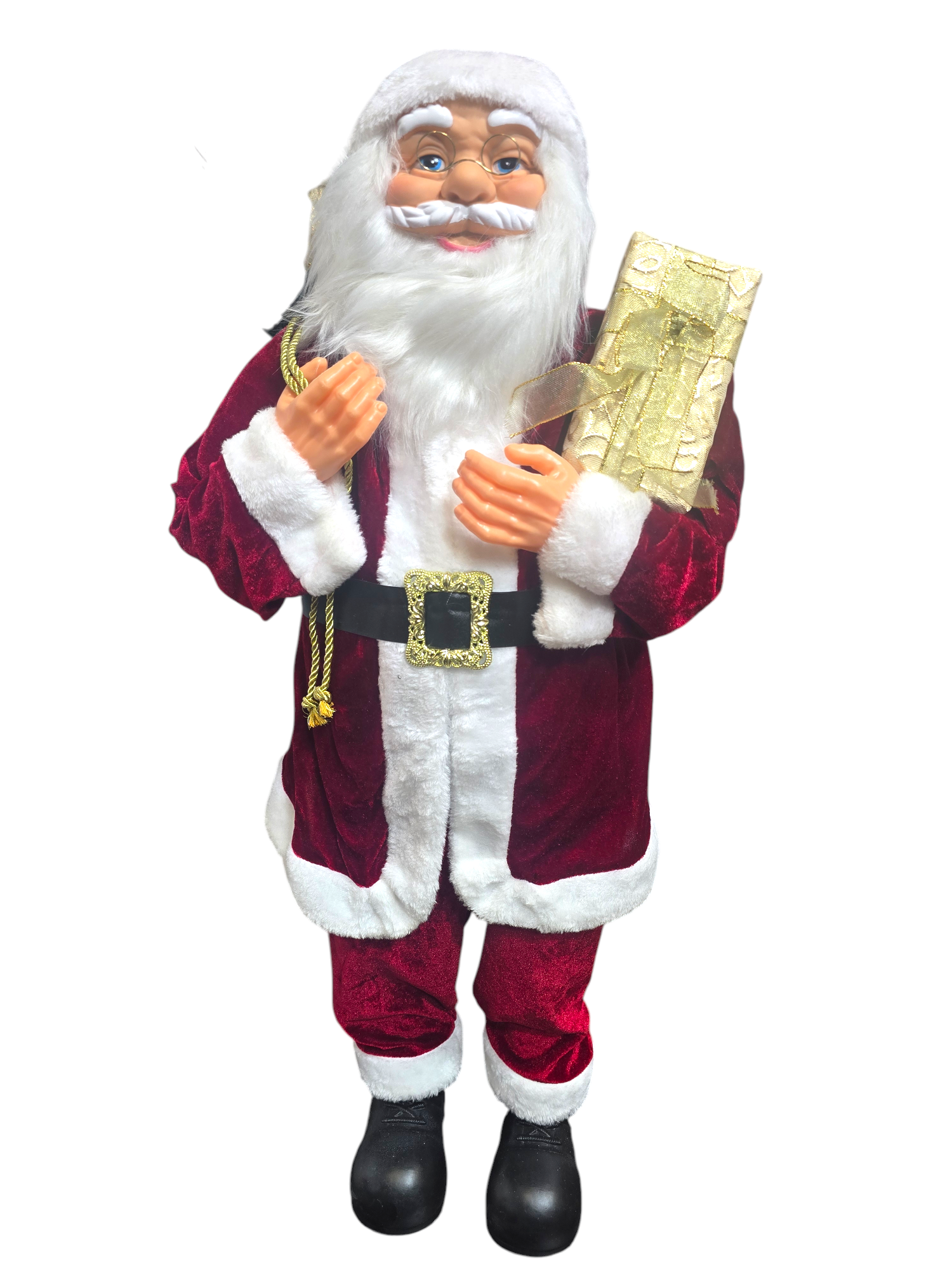 Statua decorativa di Babbo Natale alta 90 cm con regalo dorato – idea regalo natalizia