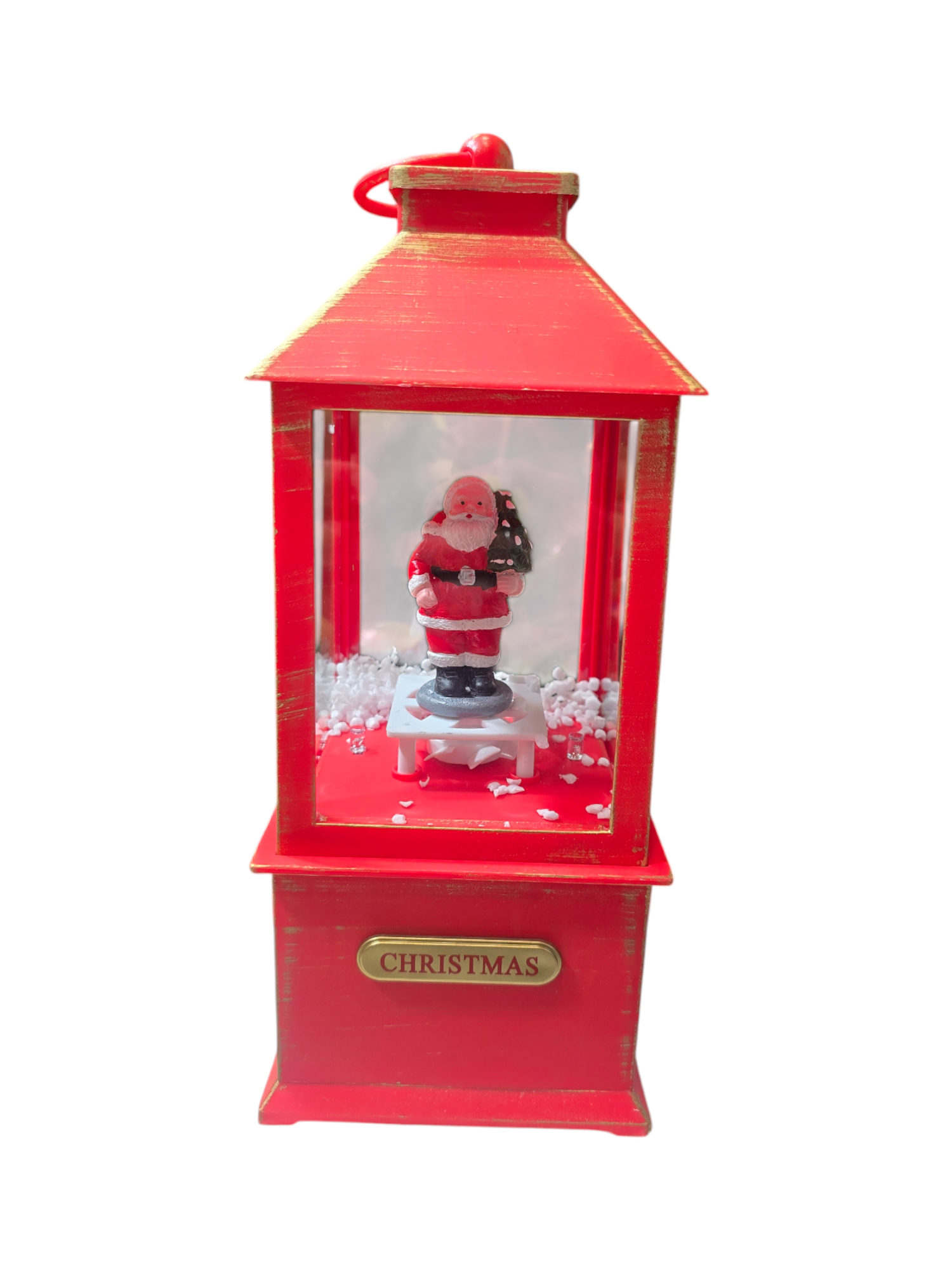 Lanterna natalizia rossa con Babbo Natale e targhetta Christmas