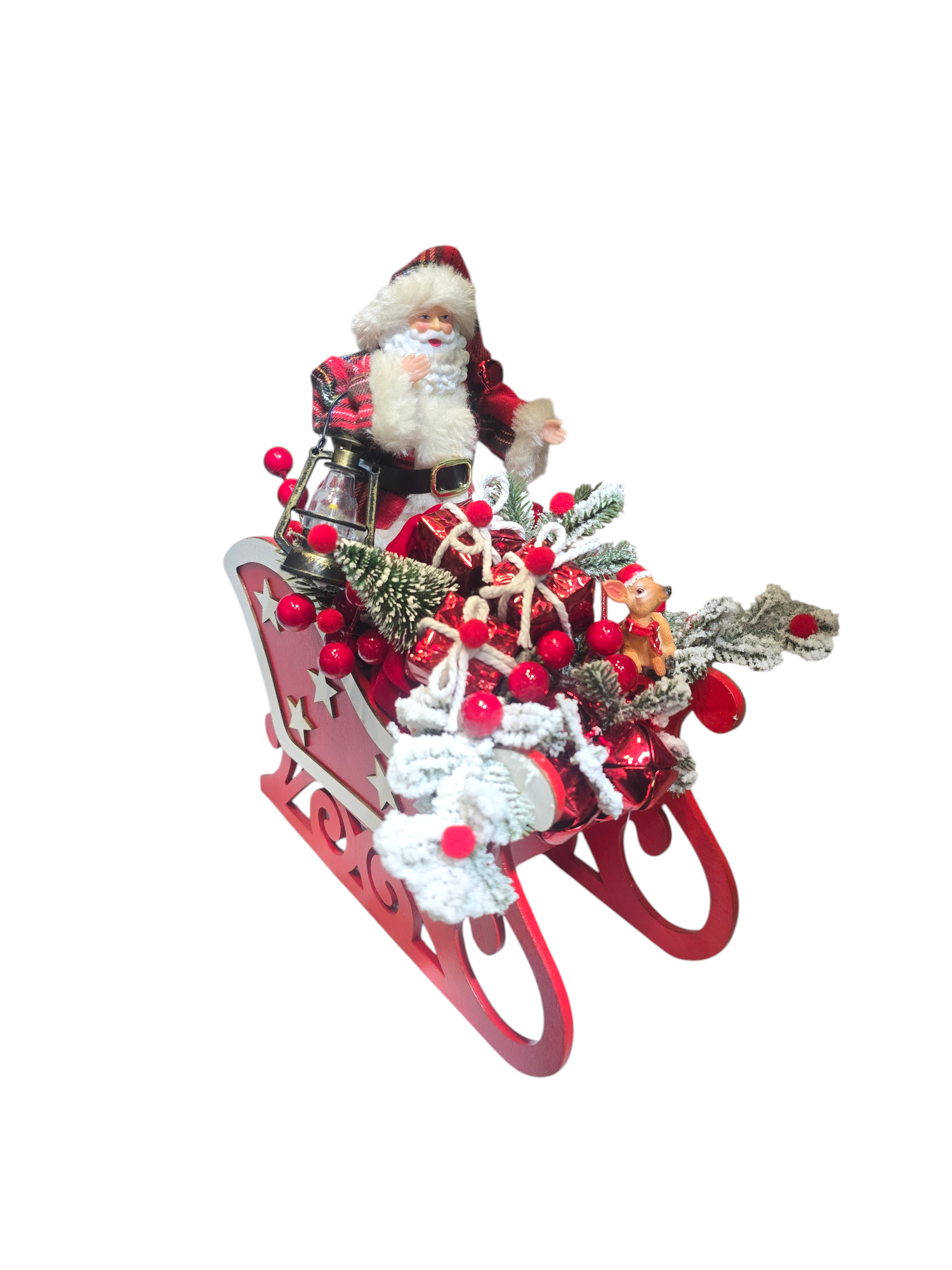 Featured image for “Slitta Natalizia Artigianale con Babbo Natale – Centrotavola decorativo”