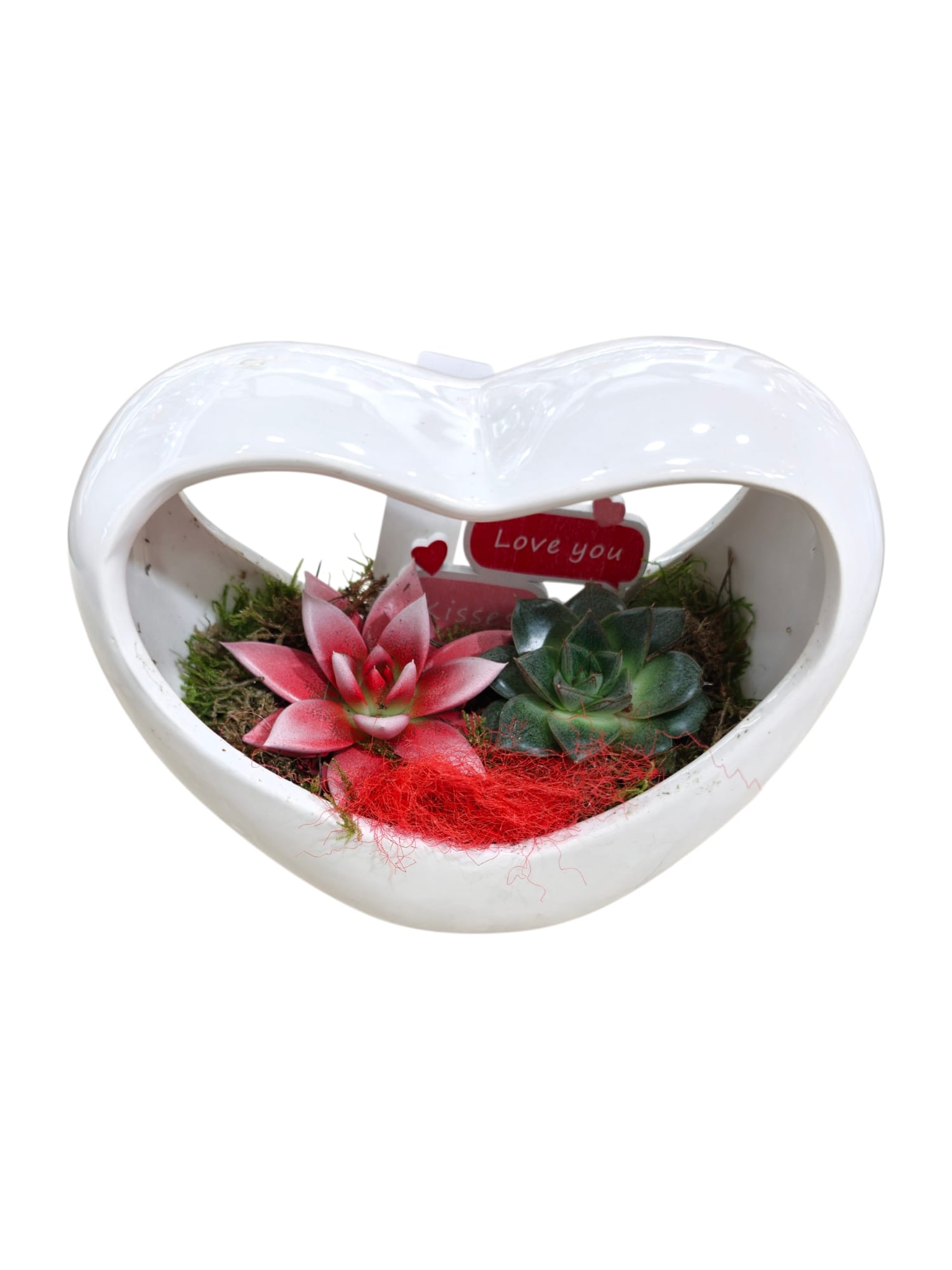 Cuore con piante grasse in ceramica - immagine 3