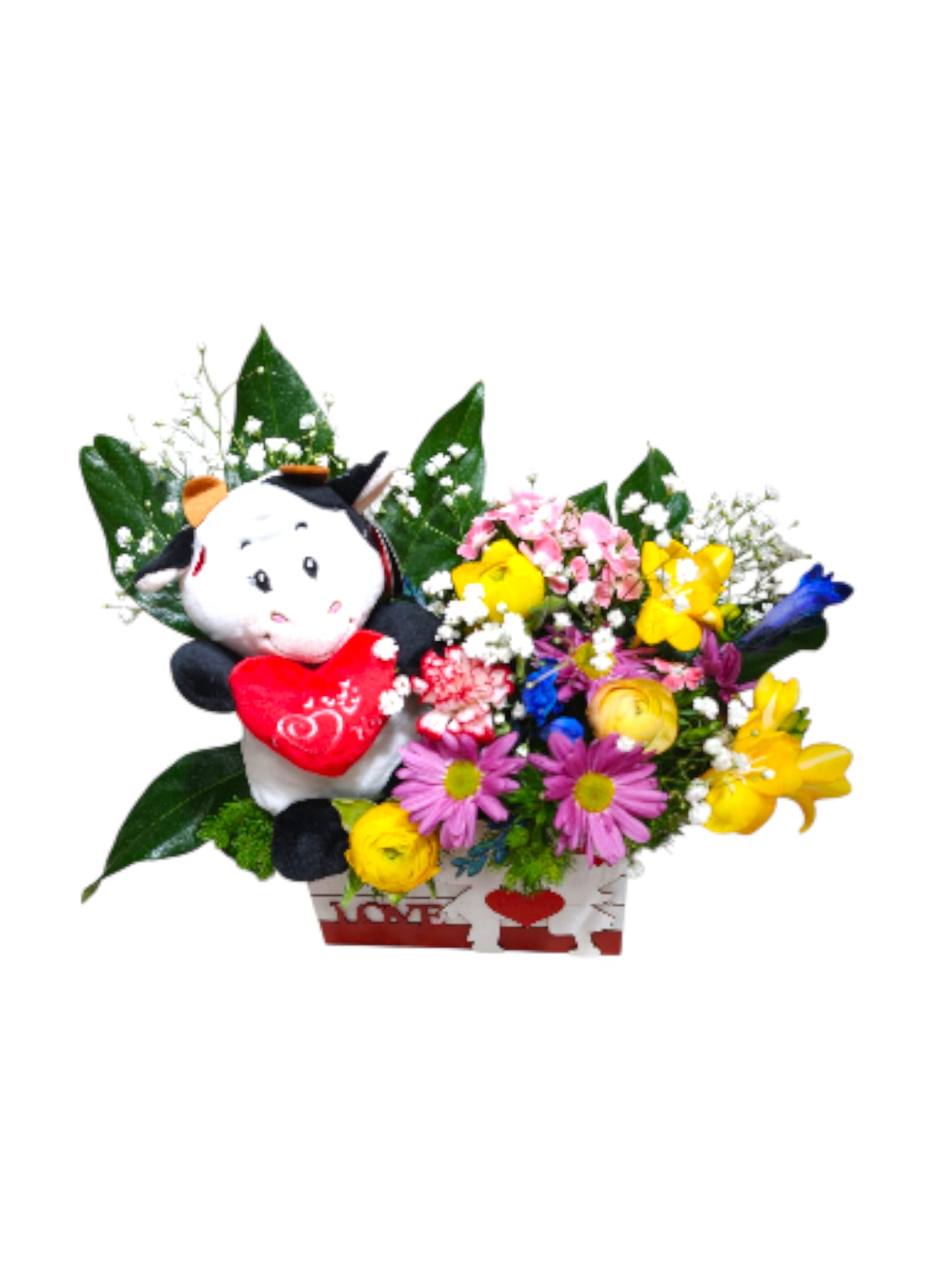 Cassetta in legno floreale con peluche - immagine 4
