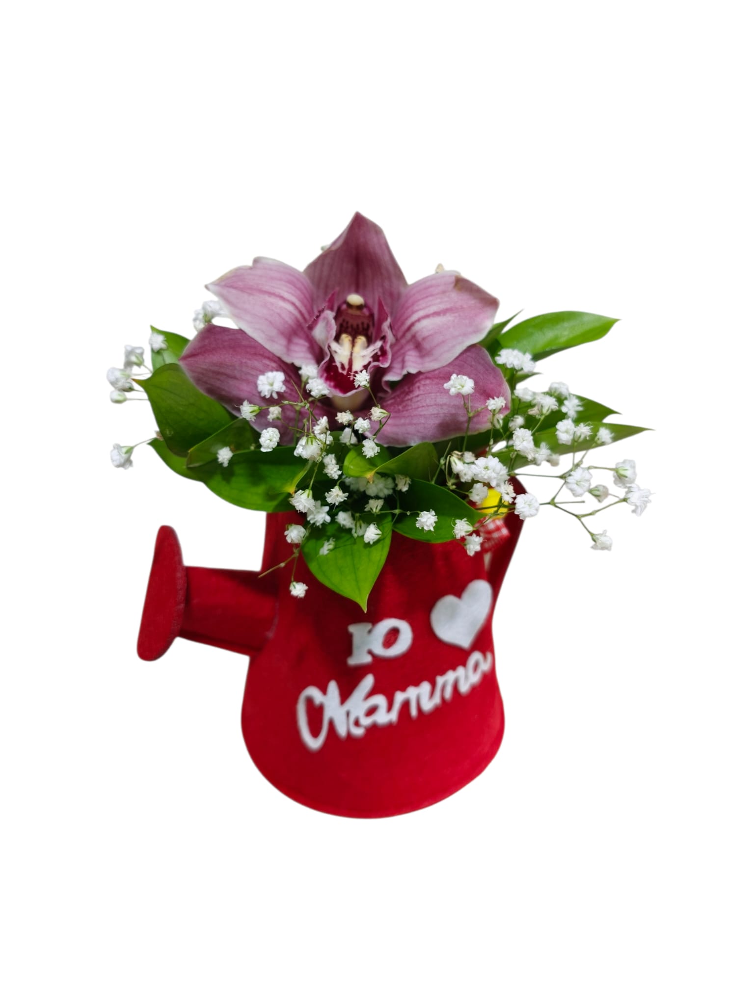 Annaffiatoio con fiore di orchidea