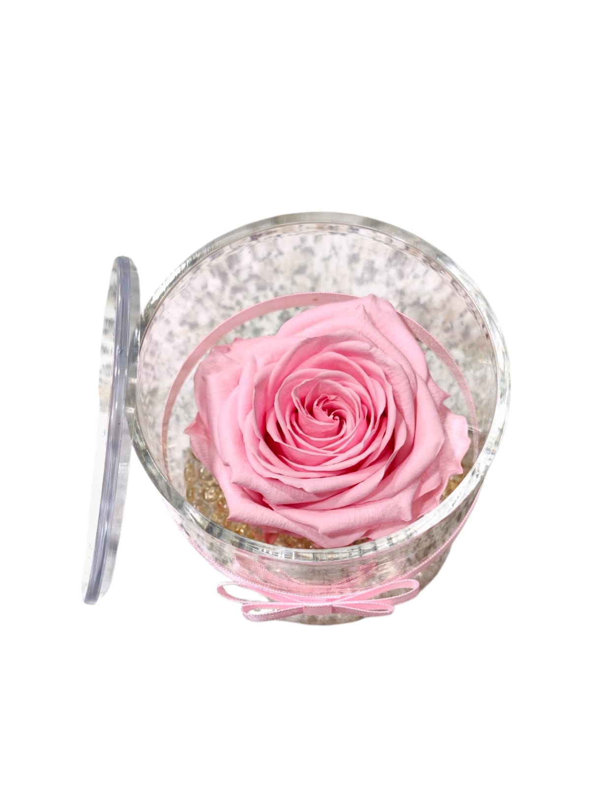 Rosa stabilizzata in cilindro trasparente con coperchio - immagine 16