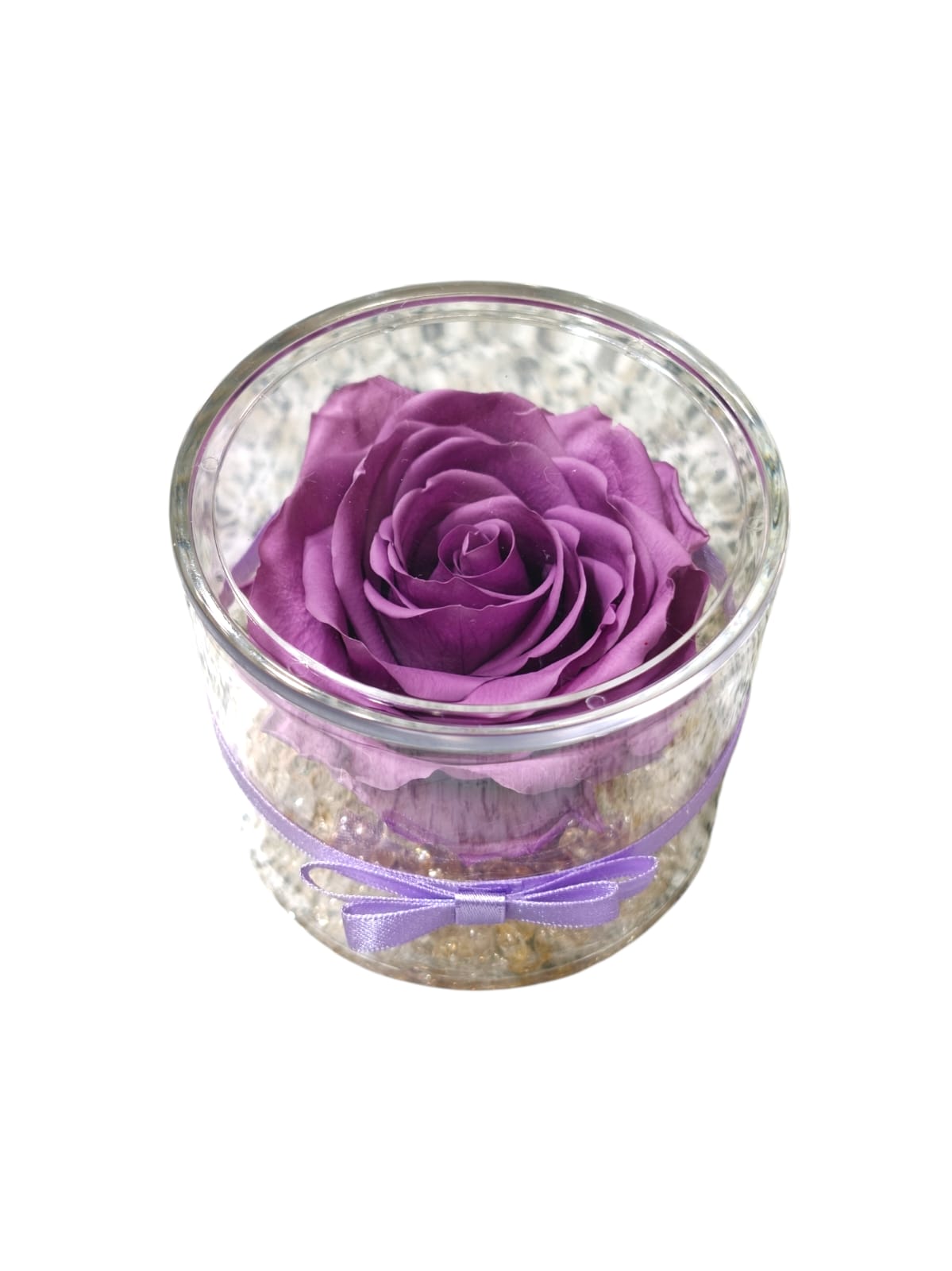Rosa stabilizzata in cilindro trasparente con coperchio - immagine 15