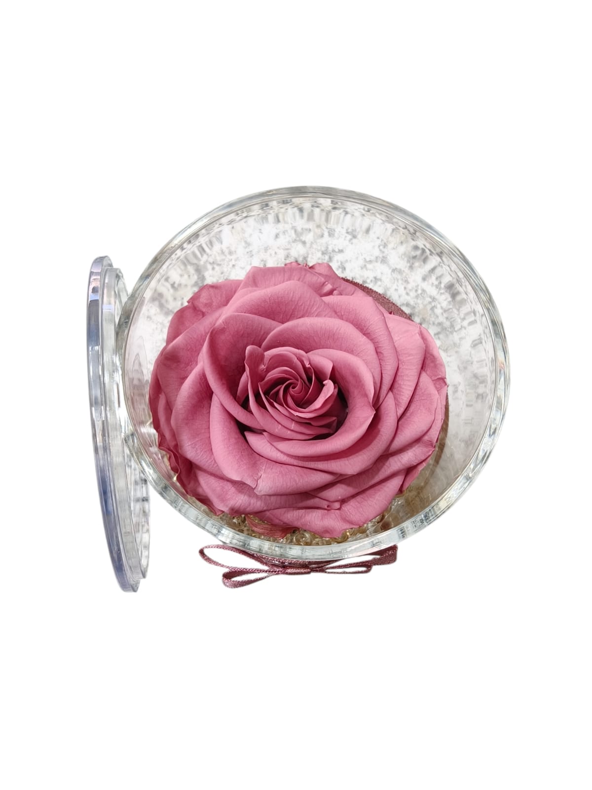 Rosa stabilizzata in cilindro trasparente con coperchio - immagine 4