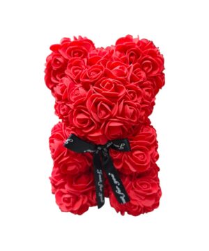 orsetto in lattice piccolo con composizione di rose rosse